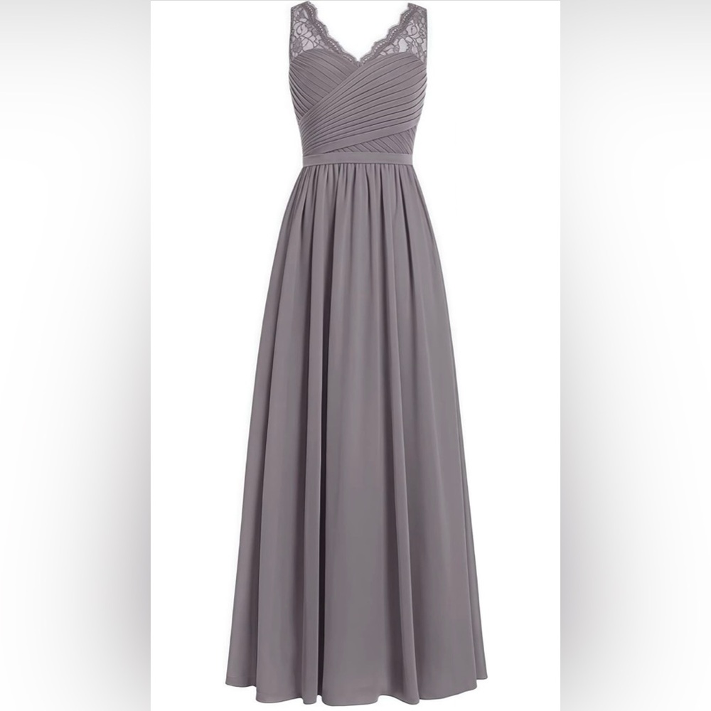 Elegant Bridesmaid Evening V Neck Sz M 10 A-Line Chiffon Lace Party Gown #8